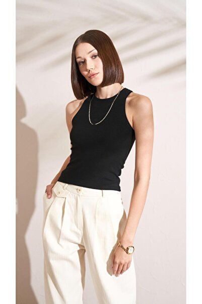 TENA Women's Black (25597) Swimmer Model Crew Neck Full Lycra Ribbed Undershirt