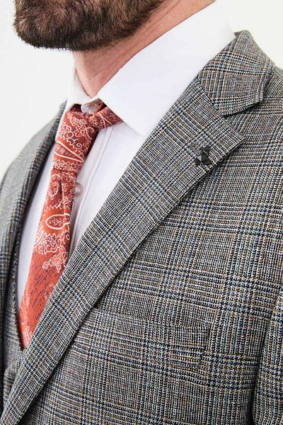 Mcr Plaid Slim Fit Mono Collar Men's Suit Gray - 45365.24K