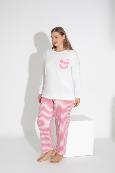 ModaLeaf Pink Color Long Sleeve Striped Pajamas Set 113