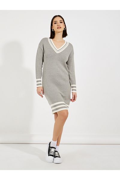 Styli Striped Sweater Knee Length Dress