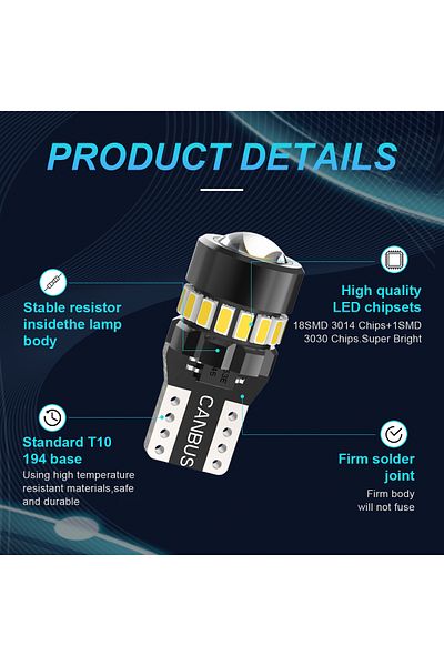 NLpearl 2PCS T10 W5W LED Canbus 168 194 Bulb Auto Car Interior Map Dome Lights Parking Light Auto...