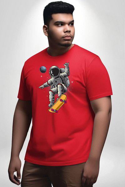 Angemiel تي شيرت Atronot Skateboard Space Mars - أحمر، مقاس كبير، للرجال والنساء للجنسين
