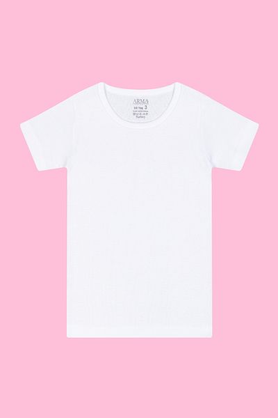 Arma Yıldız 3 Pcs Girls' Undershirt Short Sleeve T-Shirt Round Neck White 100% Cotton Rib