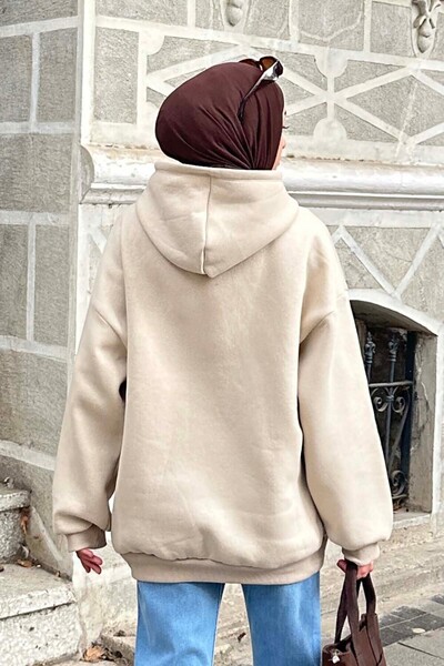 lamelif Ön Fermuarlı Düz Sweatshirt Krem