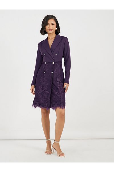 Styli Lace Insert Blazer Knee Length Dress