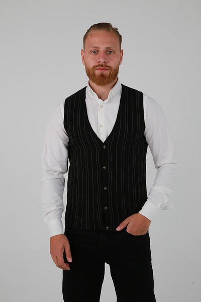 DAKSEL Brg Black Color Men's Buttoned Sports-Classic Knitwear Vest