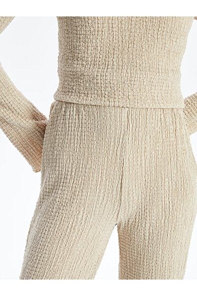 LC Waikiki Beige Textured Women's Trousers with Elastic Waist