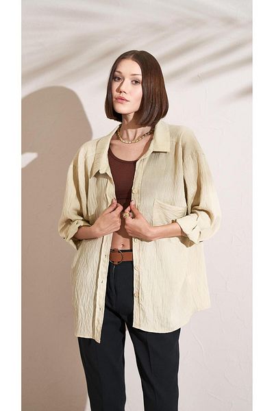 TENA Cămașă oversize cu dungi color piatră pentru femei
