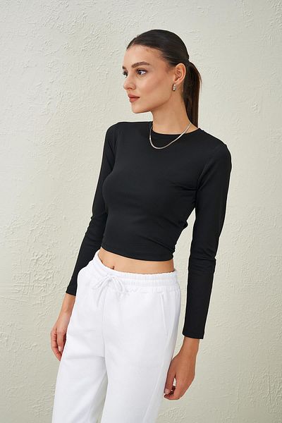 TENA Γυναικεία Μαύρη Μπλούζα Scuba Fabric Crop με λαιμόκοψη