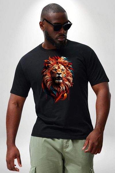Angemiel تي شيرت أساسي للجنسين من Black Tiger Roaring - مقاس كبير، مطبوع مسبقًا
