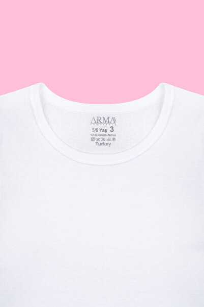 Arma Yıldız 3 Pcs Girls' Undershirt Short Sleeve T-Shirt Round Neck White 100% Cotton Rib