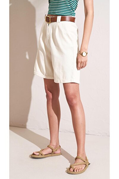 TENA Kadın Taş Yüksel Bel Beli Kemerli Gabardin Şort