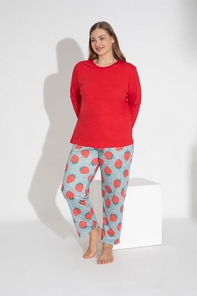 ModaLeaf Red Color Long Sleeve Strawberry Print Pajamas Set 110