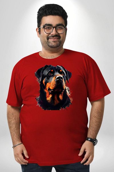 Angemiel تي شيرت Rottweiler منقوش باللون الأحمر مقاس كبير للجنسين - مطبوع من الأمام