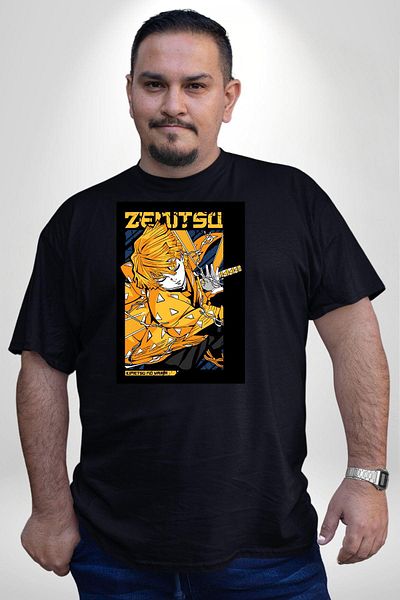 Angemiel تي شيرت Zenitsu Agatsuma Anime Pattern - أسود مقاس كبير للجنسين