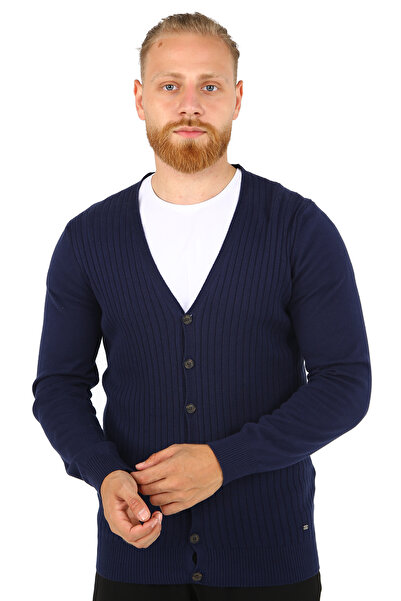 DAKSEL Чоловічий сезонний кардиган з ґудзиками та довгими рукавами, темно-синій