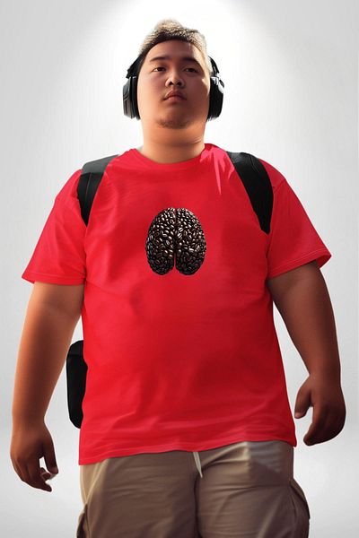 Angemiel Brain Red - تي شيرت أساسي للرجال والنساء للجنسين، مقاس كبير من حبوب القهوة الجافة
