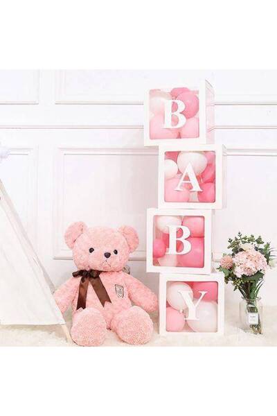 Parti Dükkanım Baby Yazılı Şeffaf Kutu Harf Beyaz 25 Cm
