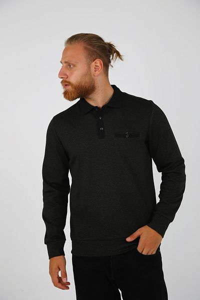 DAKSEL Ανδρικό μακρυμάνικο μπλουζάκι με τσέπη Loose Khaki Polo Neck
