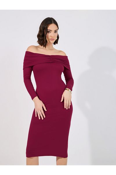 Styli Plain Off Shoulder Bodycon Midi Dress