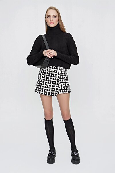 TENA Pulover de damă negru Thessaloniki tricot cu gât crop tricotat