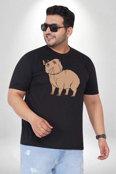 Angemiel تي شيرت Chispi أسود كبير الحجم للرجال والنساء للجنسين - موديل أساسي مطبوع مسبقًا