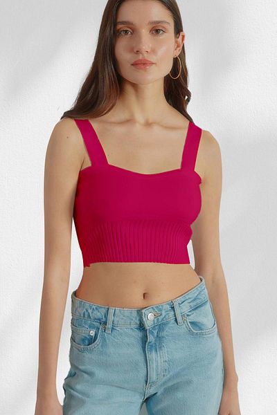 TENA Tricou crop cu bretele fucsia de damă