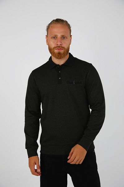 DAKSEL Ανδρικό μακρυμάνικο μπλουζάκι με τσέπη Loose Khaki Polo Neck