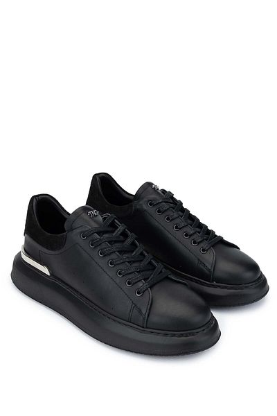Tamer Tanca Men's Genuine Leather Black Sneakers & Sports Shoes