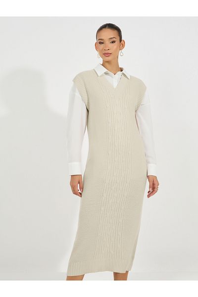 Styli Cable Knit Sweater Midi Dress