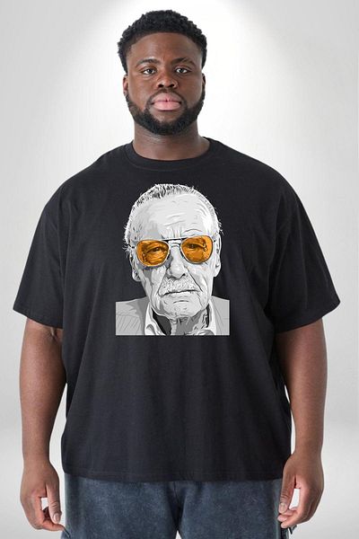 Angemiel تي شيرت أسود كبير الحجم للجنسين من Stan Lee - موديل أساسي مطبوع مسبقًا