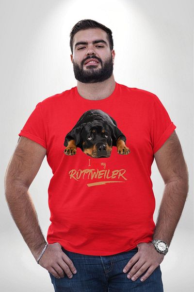 Angemiel تي شيرت Rottweiler Love Red مقاس كبير للرجال والنساء للجنسين أساسي مطبوع مسبقًا