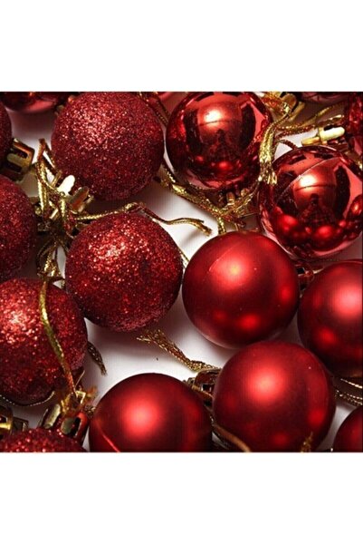 NARGO Yılbaşı Çam Ağacı Süs Yılbaşı Lüx Cici Top 6 Parça Kırmızı 4cm