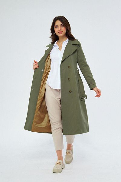 PASTELASTORE Trenci pentru femei cu piept dublu extra lung - 100% bumbac 120CM 1121