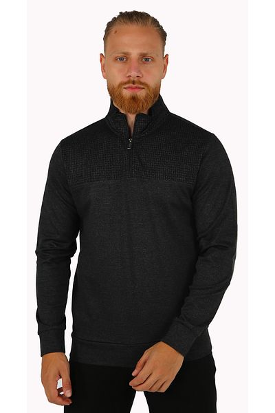 DAKSEL Hanorac negru cu guler vertical, cu model, jacquard, pentru bărbați