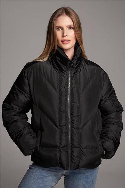 TENA Jachetă puf oversize cu buzunar ascuns cu guler negru pentru femei