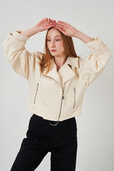 TENA Women's Natural Side Zipper Sleeve Cuffed Fish Back Gabardine Jacket