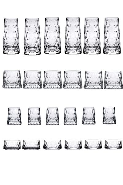 Paşabahçe Leafy 24 Piece Multi-Purpose, Cup, Bowl, Coffee Side Water Cup Dowry Set