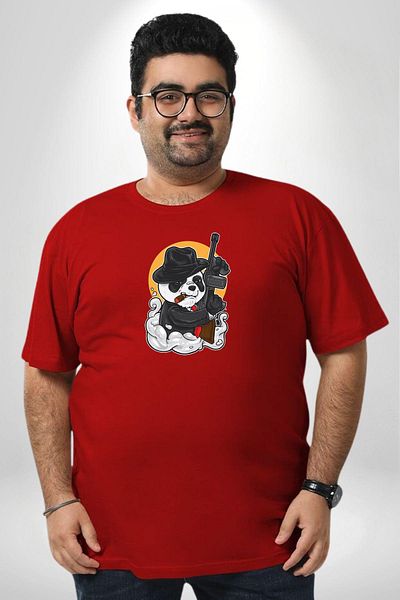 Angemiel تي شيرت أحمر للرجال والنساء للجنسين Gangster Panda - مقاس كبير، نموذج أساسي مطبوع من الأمام