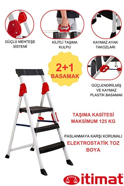 Genel Markalar Extreme Kaliteli 2+1 Plastik Basamaklı Merdiven Hafif, Kolay T...