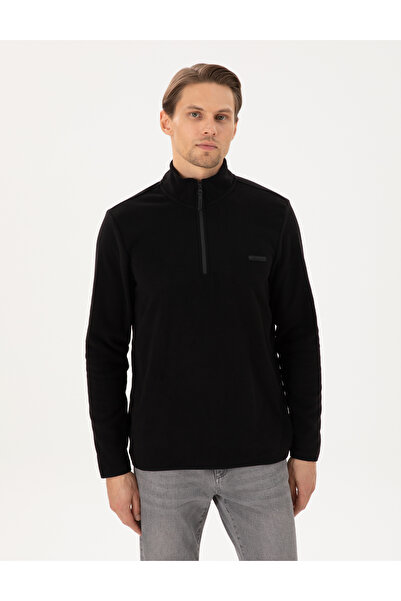 Pierre Cardin Black Regular Fit Half Zip Fleece Sweatshirt 50298973-Vr046