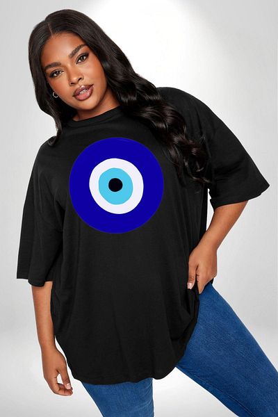 Angemiel تي شيرت كبير الحجم للرجال والنساء للجنسين من Evil Eye Bead - مطبوع من الأمام