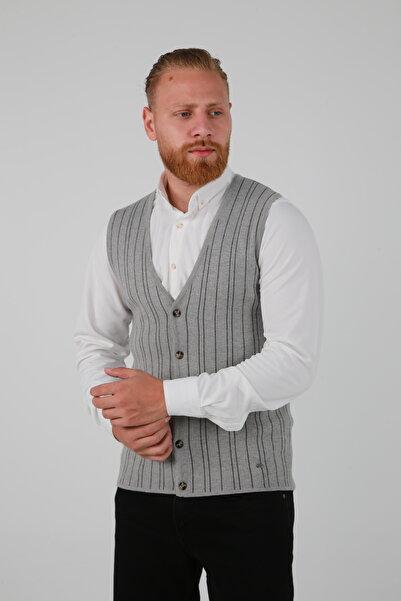 DAKSEL Brg Gray Color Men's Buttoned Sports-Classic Knitwear Vest