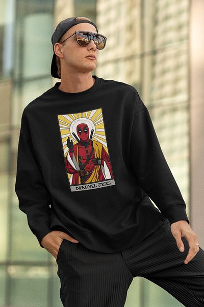 SEVBANO Marvel Jesus Printed Unisex Oversize Deadpool Sweatshirt