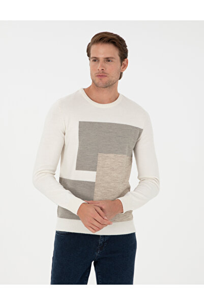 Pierre Cardin Ecru Slim Fit Crew Neck Knitwear Sweater 50300541-Vr019