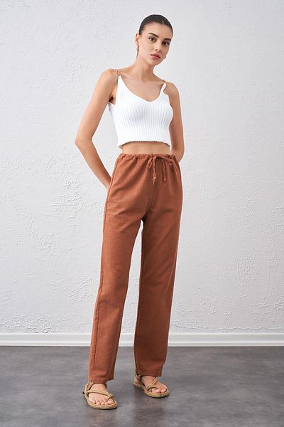 TENA Pantaloni de in, cu șireturi, cu cravată în talie, damă