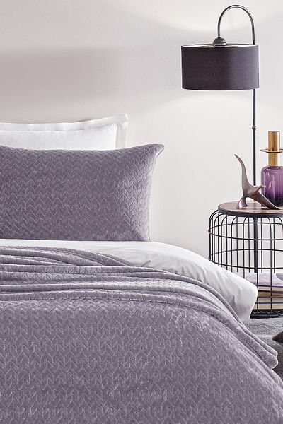Puffy Lines Double Bedspread Set - Ash Purple