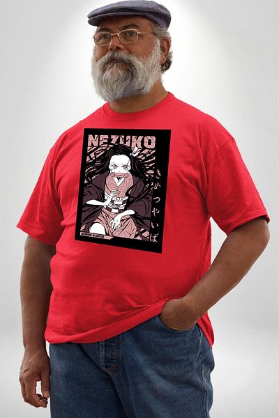 Angemiel تي شيرت Demon Slayer Nezuko أحمر للجنسين مقاس كبير - مطبوع من الأمام