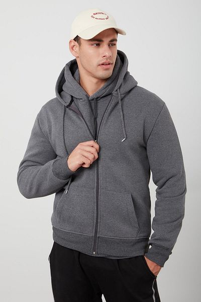 TENA MODA Ανδρικό φούτερ Anthracite Melange με κουκούλα με φερμουάρ