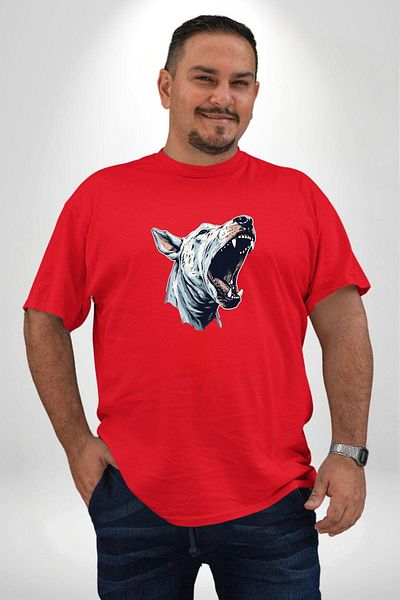 Angemiel تي شيرت أساسي للجنسين من Bull Terier Dog Barking - أحمر، مقاس كبير، للرجال والنساء